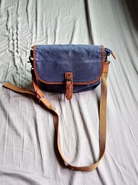 Baggalini Crossbody Bag in Blue & Brown Genuine Leather